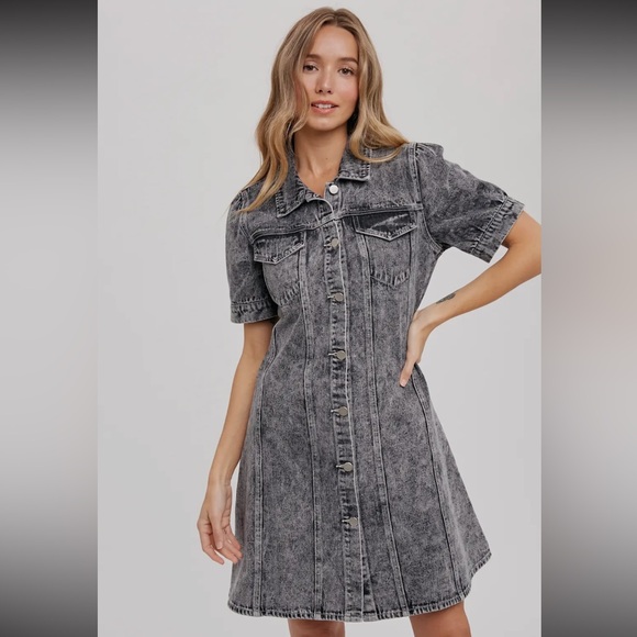 Bluivy Dresses & Skirts - Women’s Washed Black Button-up Denim‎ Dress